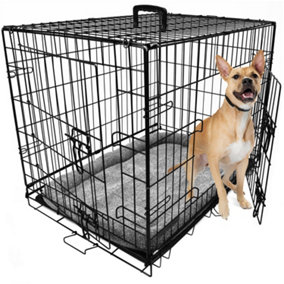 Dog Crate with Removable Tray and Bed - Medium