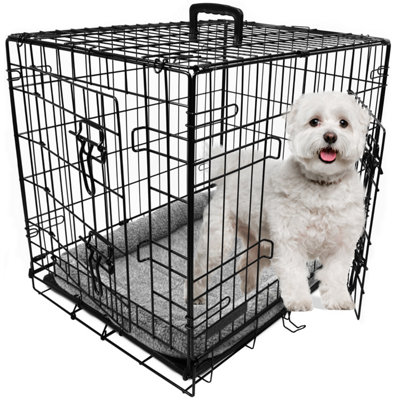 Dog Crate with Removable Tray and Bed - Small