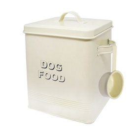 Dog Food Storage Container Retro Vintage Cream Scoop Enamel Lid Tin Home New