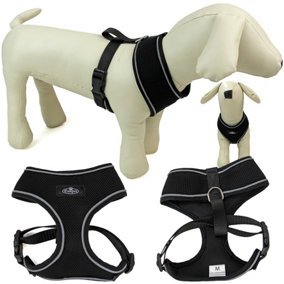 Dog Harness Puppy Pet Comfortable Mesh Breathable Adjustable Reflective Black L