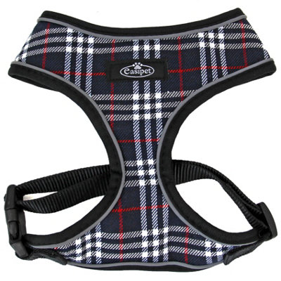 Dog Harness Puppy Pet Comfortable Mesh Breathable Adjustable Reflective Black Tartan M