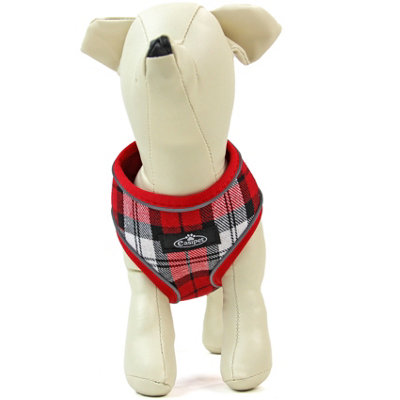 Dog Harness Puppy Pet Comfortable Mesh Breathable Adjustable Reflective Easipet Red Tartan S