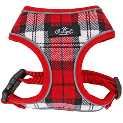 Dog Harness Puppy Pet Comfortable Mesh Breathable Adjustable Reflective Easipet Red Tartan S