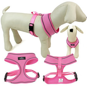 Dog Harness Puppy Pet Comfortable Mesh Breathable Adjustable Reflective Pink L