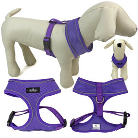 Dog Harness Puppy Pet Comfortable Mesh Breathable Adjustable Reflective Purple L
