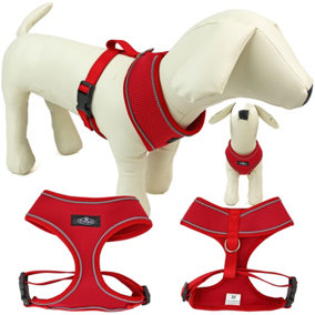 Dog Harness Puppy Pet Comfortable Mesh Breathable Adjustable Reflective Red L