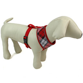 Dog Harness Puppy Pet Comfortable Mesh Breathable Adjustable Reflective Red Tartan M