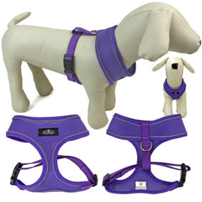 Dog Harness Soft Adjustable Comfortable Reflective Breathable Medium Purple
