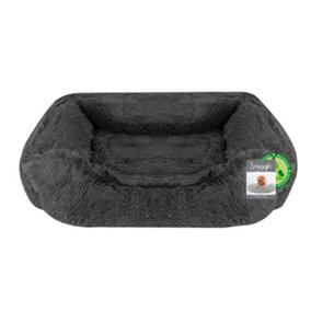 Dog Nesting Bed Cat Puppy Pet Soft Fluffy Raised Rim Mattress Cushion Non-Slip Dark Grey Medium Rectangle