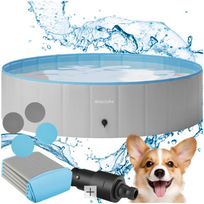 Dog Pool Nele - round, non-slip and foldable, garden hose connection 120 cm - grey/blue