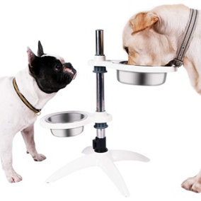 Dog Raised Food Feeding Water Bowls High Level Adjustable Double Bowl - LARGE
