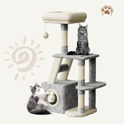 Dogat Multi Level Cat Tree, Plush Perch, Sisal Posts and Hanging Balls ...