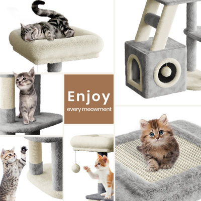Dogat Multi Level Cat Tree, Plush Perch, Sisal Posts and Hanging Balls ...