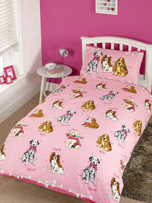 Doggies Pink 4 in 1 Junior Bedding Bundle Set (Duvet, Pillow, Covers