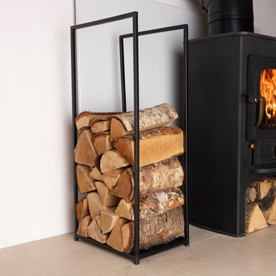 Dogwood Log Holder Iron Solid Base Tall Frame Black Matte Contemporary Design