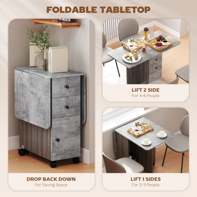 Dole Eldo Mixed Grey Drop-Leaf Dining Table with Multi Storage - Seats 4-6