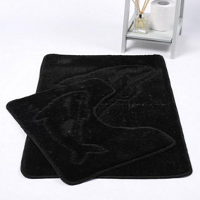 Dolphin Anti-Slip Bath Mat and Pedestal Mat 2 Piece Set - Black