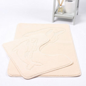 Dolphin Anti-Slip Bath Mat and Pedestal Mat 2 Piece Set - Cream
