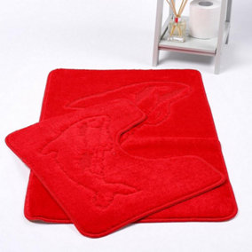 Dolphin Anti-Slip Bath Mat and Pedestal Mat 2 Piece Set - Red