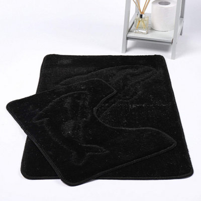Dolphin Black Bath Mats Non Slip Bathroom Mats 2 Piece Pedestal and