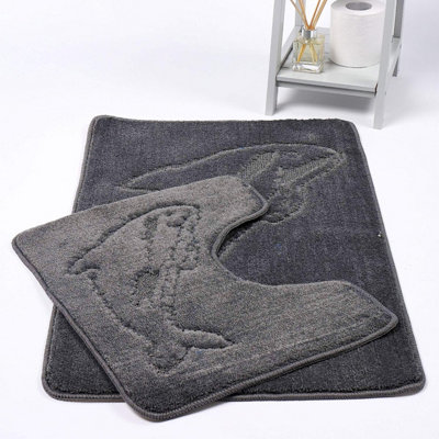 Dolphin Grey Bath Mats Non Slip Bathroom Mats 2 Piece Pedestal and Bath