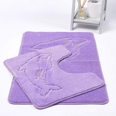 Dolphin Lilac Bath Mats Non Slip Bathroom Mats 2 Piece Pedestal and