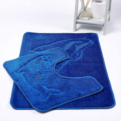 Blue bath shop mat set