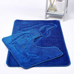 Dolphin Royal Blue Bath Mats Non Slip Bathroom Mats 2 Piece Pedestal and Bath Mat Set