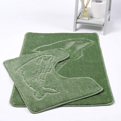 Dolphin Sage Green Bath Mats Non Slip Bathroom Mats 2 Piece Pedestal and Bath Mat Set