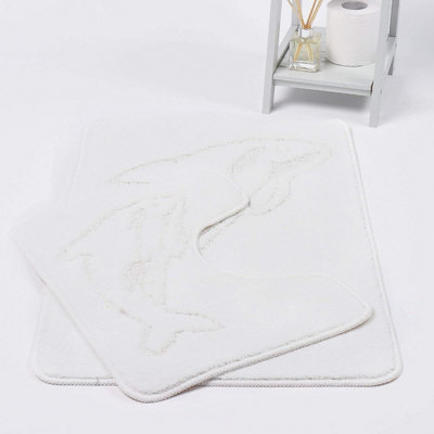 Dolphin White Bath Mats Non Slip Bathroom Mats 2 Piece Pedestal and
