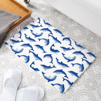 Dolphins White Non Slip Stone Bath Mat