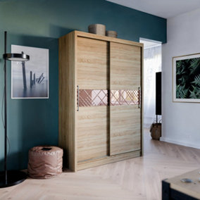 Dome 3 Sliding Door Wardrobe in Sonoma Oak & Cappuccino Gloss - W1500mm H2160mm D580mm, Contemporary and Chic