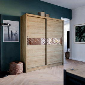 Dome 3 Sliding Door Wardrobe in Sonoma Oak & Cappuccino Gloss - W2000mm H2160mm D580mm, Spacious and Stylish