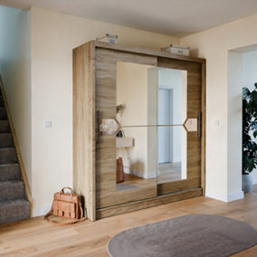 Dome 4 Sliding Door Mirrored Wardrobe in Sonoma Oak & Cappuccino Gloss - W2000mm H2160mm D580mm, Spacious and Contemporary