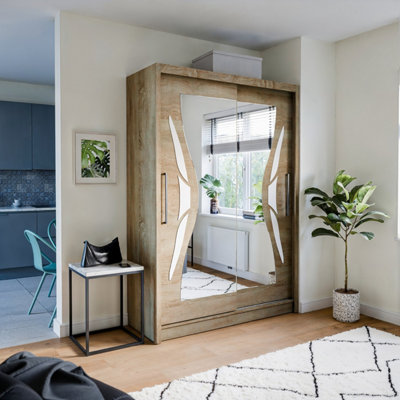 Dome 8 Sliding Door Mirrored Wardrobe in Sonoma Oak & White Gloss - W1500mm H2160mm D580mm, Sleek and Compact