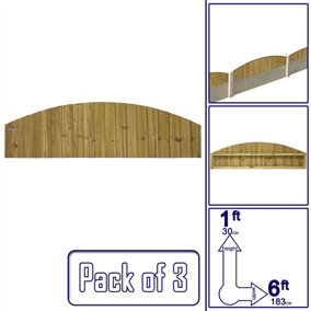 Dome Top Feather Edge Fence Panel (Pack of 3) Width: 6ft x Height: 1ft Vertical Closeboard Planks Fully Framed