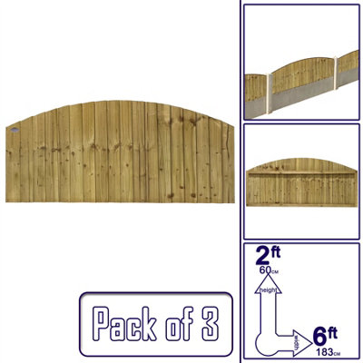 Dome Top Feather Edge Fence Panel (Pack of 3) Width: 6ft x Height: 2ft Vertical Closeboard Planks Fully Framed