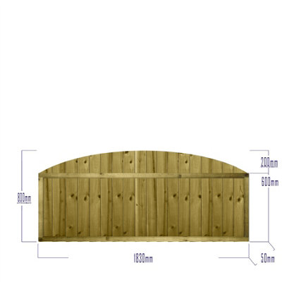 Dome Top Feather Edge Fence Panel (Pack of 3) Width: 6ft x Height: 2ft Vertical Closeboard Planks Fully Framed