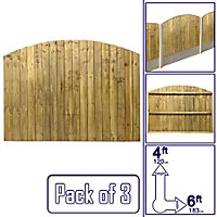 Dome Top Feather Edge Fence Panel (Pack of 3) Width: 6ft x Height: 4ft Vertical Closeboard Planks Fully Framed