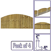 Dome Top Feather Edge Fence Panel (Pack of 4) Width: 6ft x Height: 2ft Vertical Closeboard Planks Fully Framed