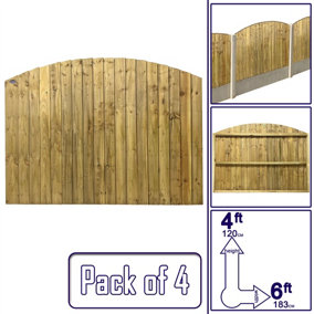 Dome Top Feather Edge Fence Panel (Pack of 4) Width: 6ft x Height: 4ft Vertical Closeboard Planks Fully Framed