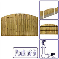 Dome Top Feather Edge Fence Panel (Pack of 5) Width: 6ft x Height: 3ft Vertical Closeboard Planks Fully Framed
