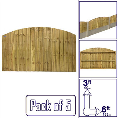 Dome Top Feather Edge Fence Panel (Pack of 5) Width: 6ft x Height: 3ft Vertical Closeboard Planks Fully Framed