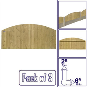 Dome Top Tongue & Groove Fence Panel (Pack of 3) Width: 6ft x Height: 2ft Vertical Interlocking Planks Fully Framed