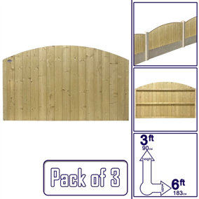 Dome Top Tongue & Groove Fence Panel (Pack of 3) Width: 6ft x Height: 3ft Vertical Interlocking Planks Fully Framed