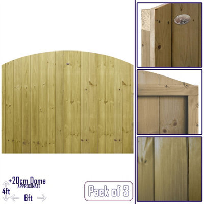 Dome Top Tongue & Groove Fence Panel (Pack of 3) Width: 6ft x Height: 4ft Vertical Interlocking Planks Fully Framed