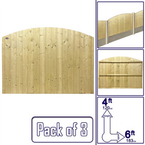 Dome Top Tongue & Groove Fence Panel (Pack of 3) Width: 6ft x Height: 4ft Vertical Interlocking Planks Fully Framed