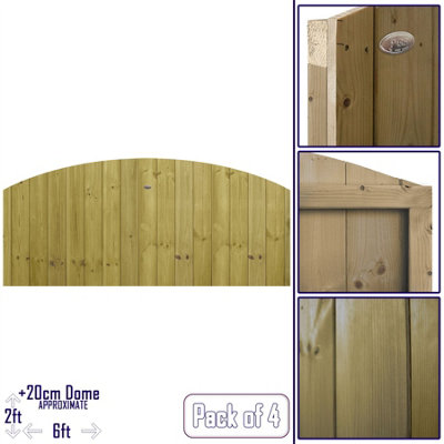 Dome Top Tongue & Groove Fence Panel (Pack of 4) Width: 6ft x Height: 2ft Vertical Interlocking Planks Fully Framed
