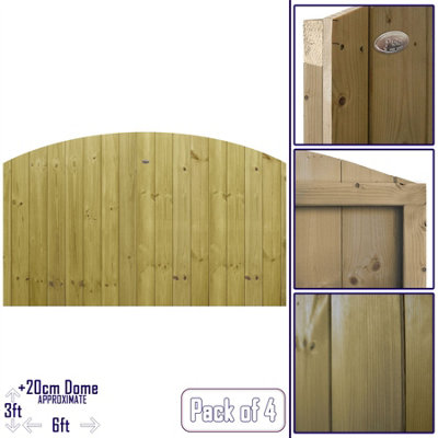 Dome Top Tongue & Groove Fence Panel (Pack of 4) Width: 6ft x Height: 3ft Vertical Interlocking Planks Fully Framed