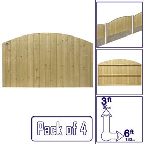 Dome Top Tongue & Groove Fence Panel (Pack of 4) Width: 6ft x Height: 3ft Vertical Interlocking Planks Fully Framed